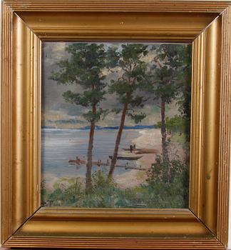 TÖRNER, CARL ERIK. Olja på träpannå, sign.