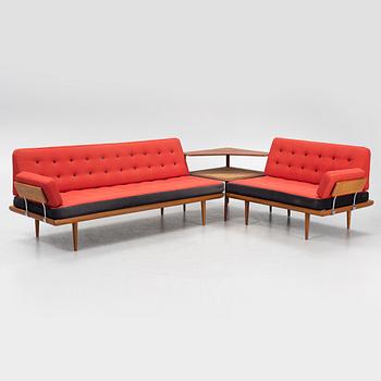 Peter Hvidt & Orla Mølgaard Nielsen, a corner sofa with table, 'Minerva', France & Daverkosen, Denmark, 1950's.