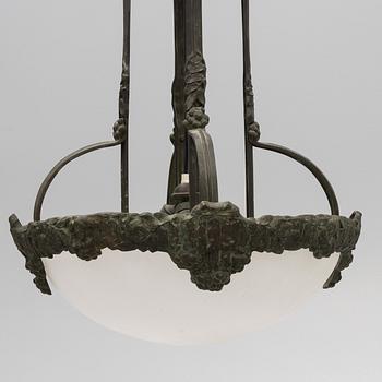 An Art Noveau celing lamp, early 20th century, attributed to Alice Nordin fo Böhlmarks.