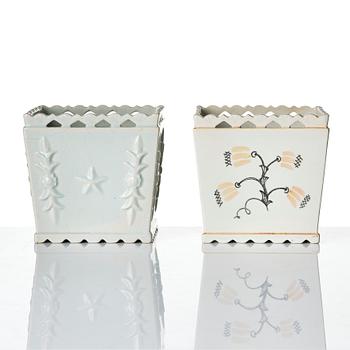 Wilhelm Kåge, two creamware flower pots, Gustavsberg 1920s.