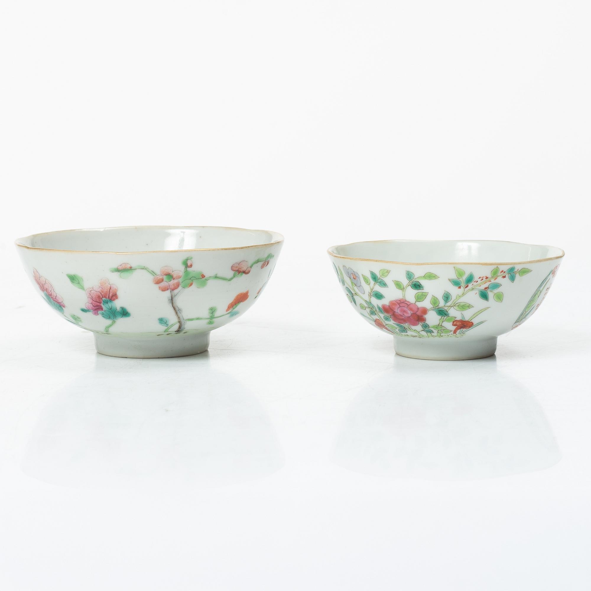 Skålar, sju stycken, porslin. Sen Qingdynasti, omkring 1900.