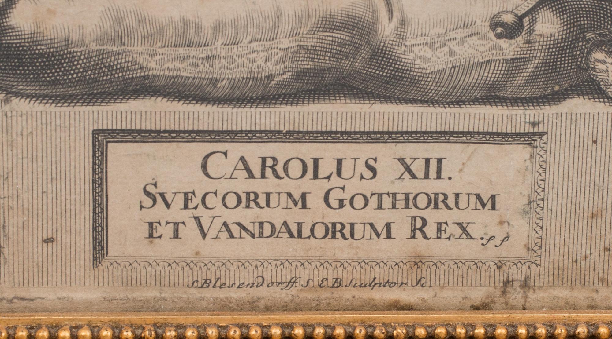 KOPPARSTICK, "Carolus XII. Svecorum Gothorum et Vandalorum Rex" S. BLESENDORFF. 1700-tal.