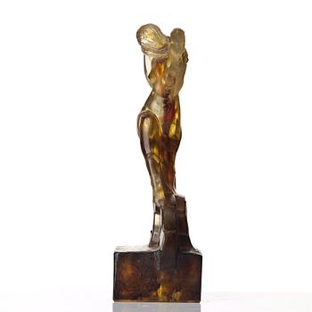 Marcel André Bouraine, skulptur, "Danseuse", Pâte de Cristal, Gabriel Argy-Rousseau, Frankrike ca 1928.