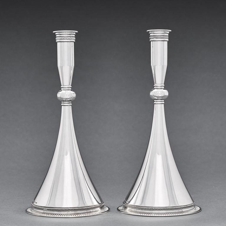 Wiwen Nilsson, two sterling candlesticks, Lund 1956-57, the Byzantine model.