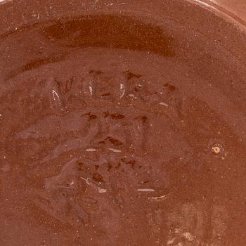 Marita Lybeck, plates, 2 pcs "Koto" and a bowl, red clay, signed ML KERA.