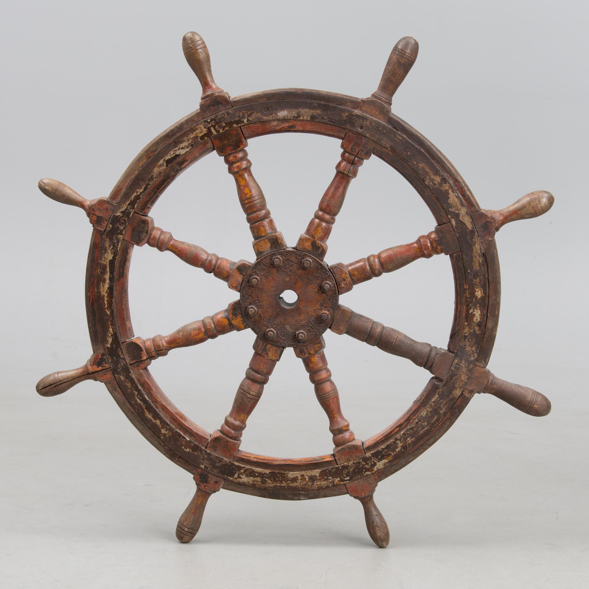 Nautical wooden steering wheel, 20th Century.