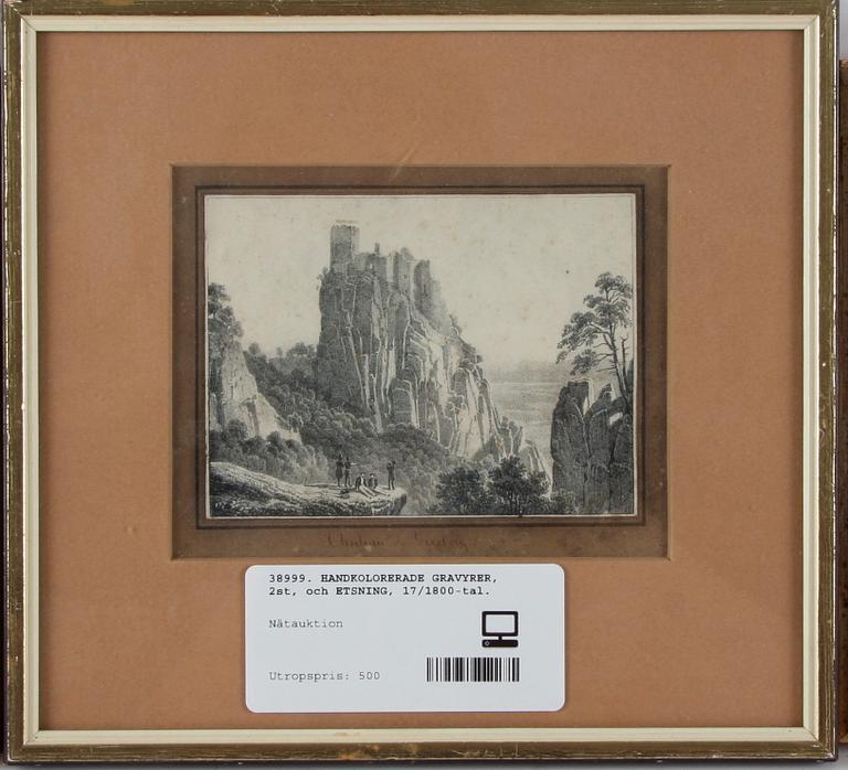 HANDKOLORERADE GRAVYRER, 2st, och KOPPARSTICK, 17/1800-tal.