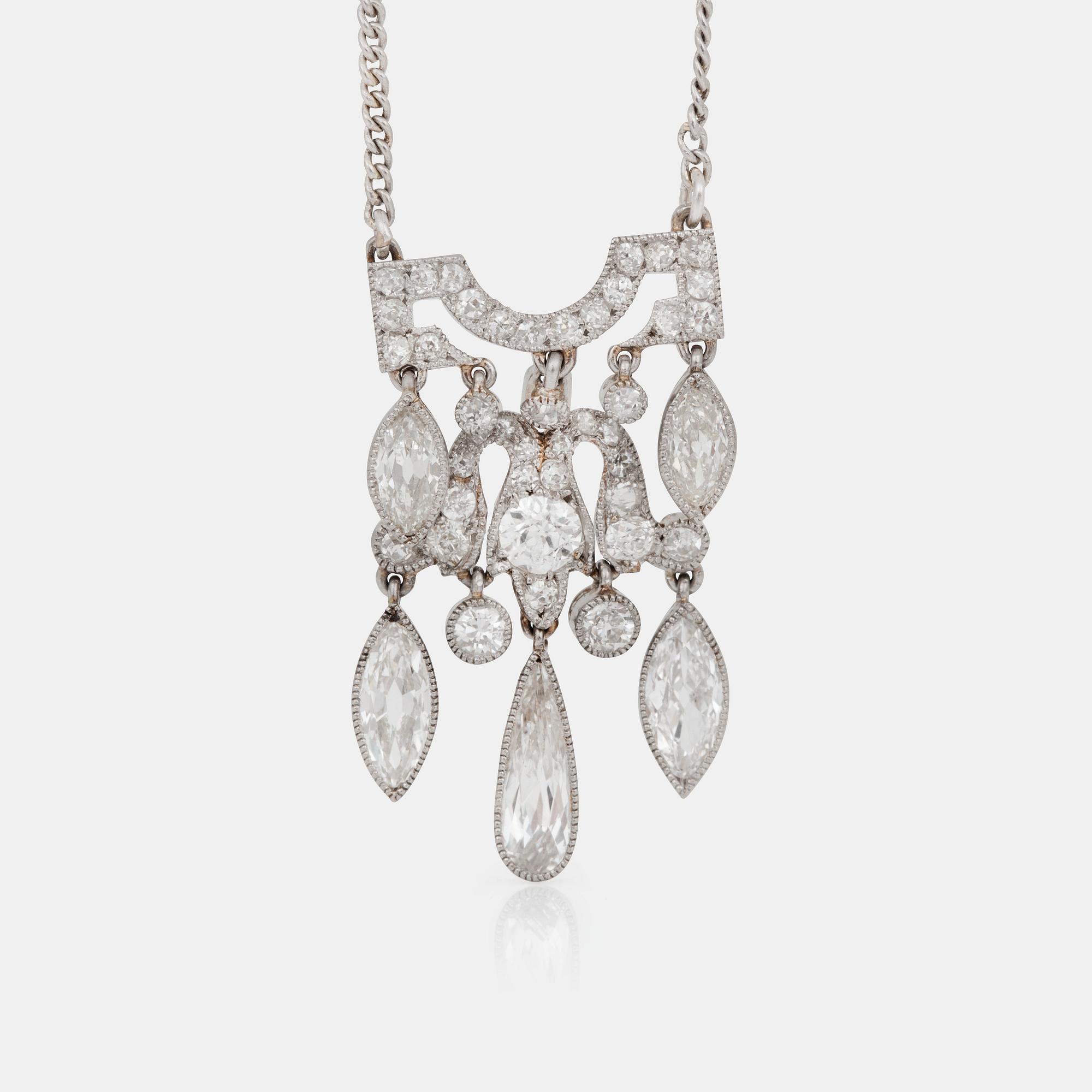 COLLIER med navette- dropp- samt briljantslipade diamanter, totalt ca 3.00 ct.