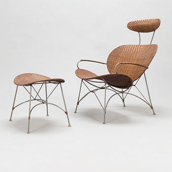 Lounge chair and foot stool, Yamakawa Rattan, Japan, late 20th century.