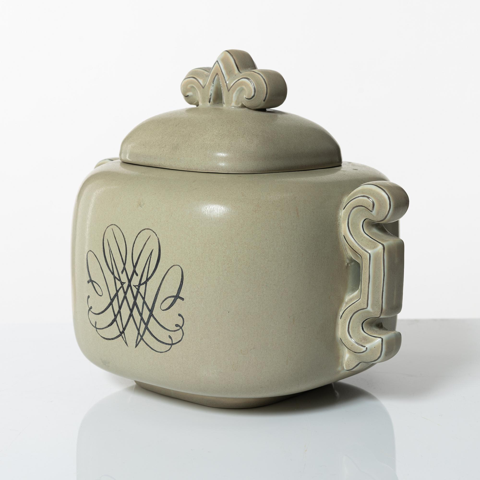 Arthur Percy, urna med lock, Upsala-Ekeby Gefle, 1930-tal.