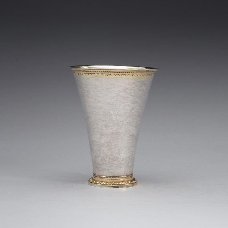 A Swedish 18th century parcel-gilt beaker, marks of Jacob Lundbom, Askersund (1750-1753).
