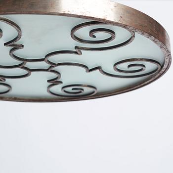 Lars Holmström, a Swedish Grace brass and steel framed ceiling light, Arvika 1920-30s.