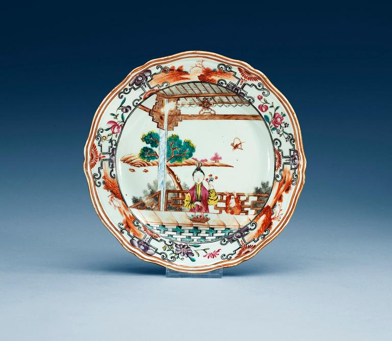 TALLRIK, kompaniporslin. Qing dynastin, Qianlong (1736-95).