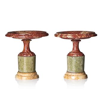 184. A pair of presumably Italian three kind of marble tazza, late 19th century.
