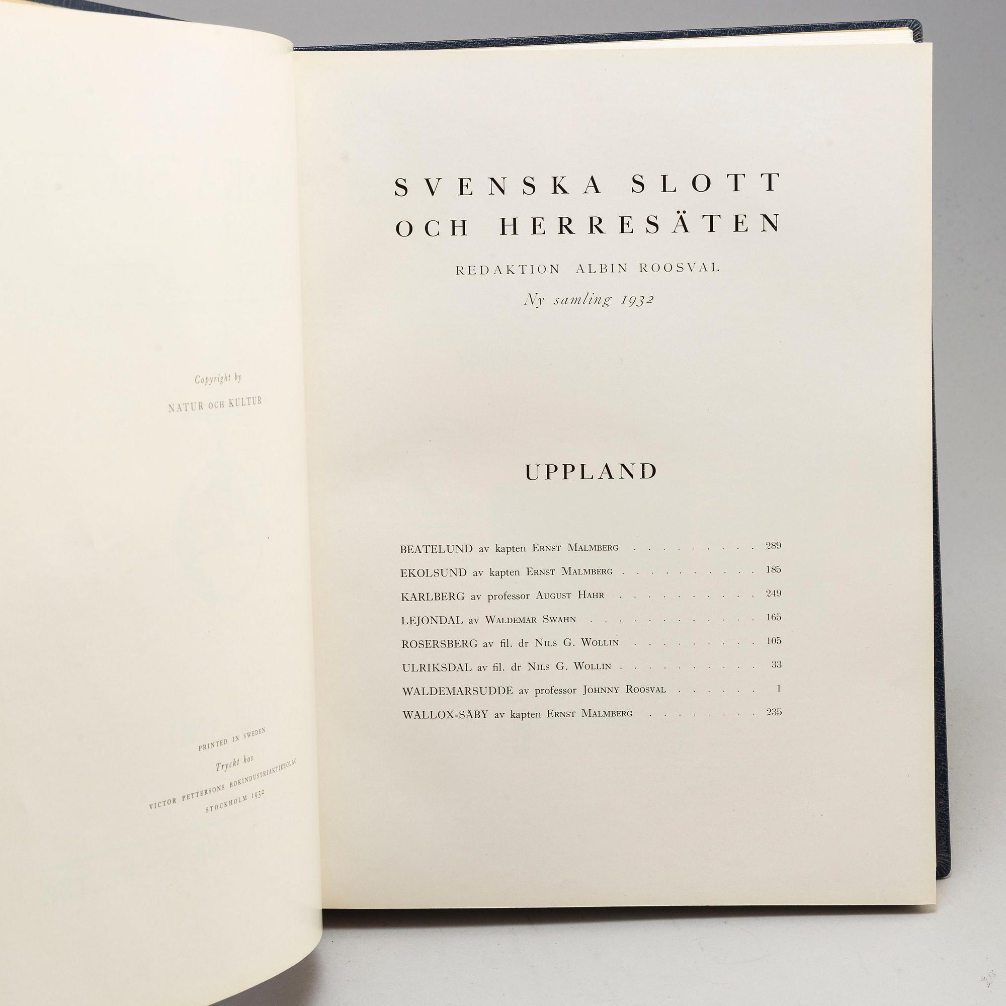 BOKVERK, Svenska Slott och Herresäten, 4 volymer, Natur och Kultur, Stockholm, 1930-tal.