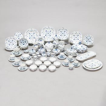 A 73-piece 'Blue Fluted Plain' porcelain tableware set, Copenhagen, Denmark, mostly 1940s-60s.