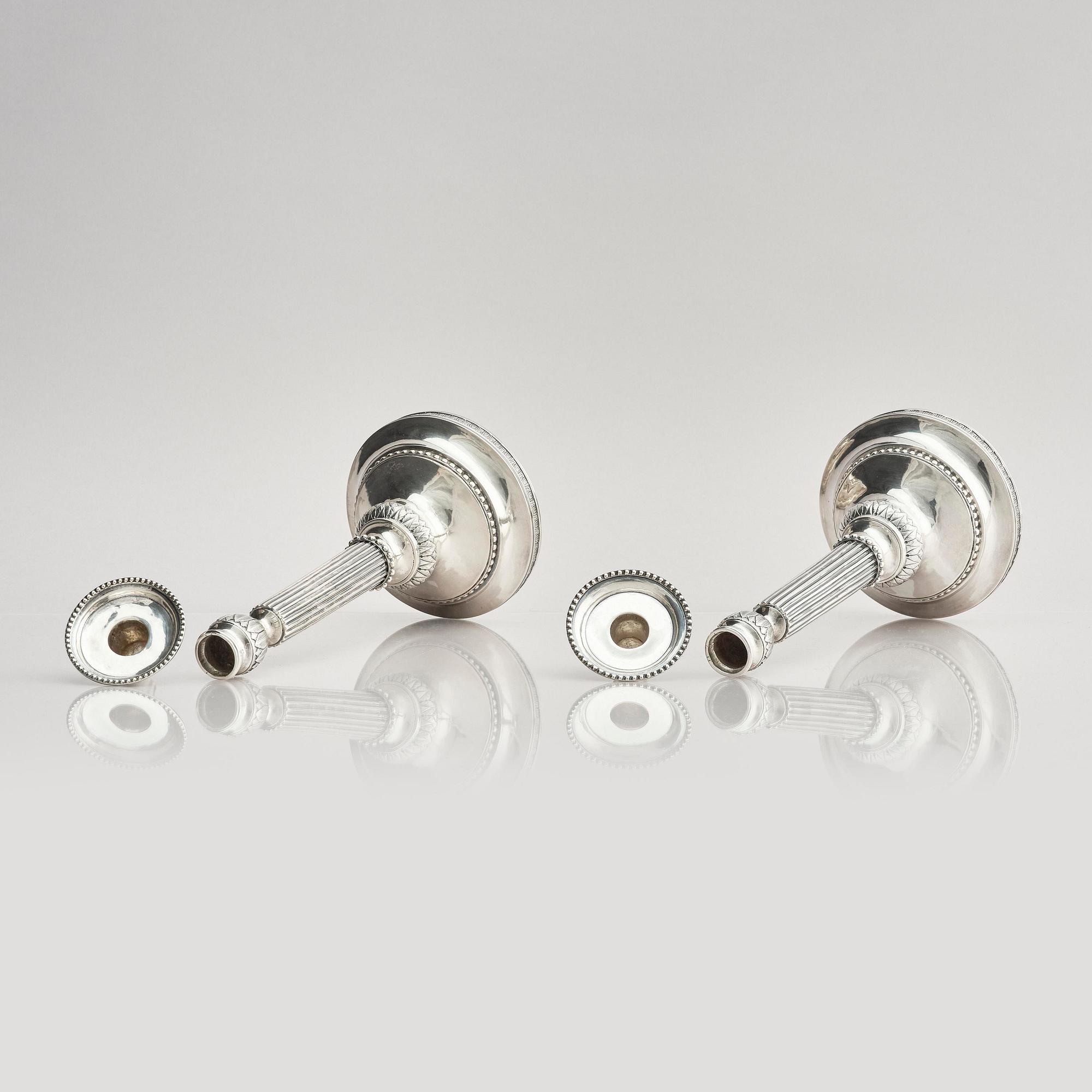 A pair of 18th century silver candlesticks, marks of Simson Ryberg, Stockholm 1789.