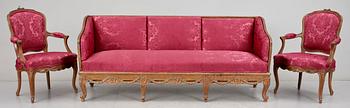SOFFGRUPP, 3 delar, rokokostil, 1900-talets början.