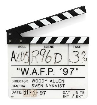 24. CLAPPER BOARD from the movie-making of the movie "W.A.F.P 97", Celebrity life, USA 1997. Director: Woody Allen.