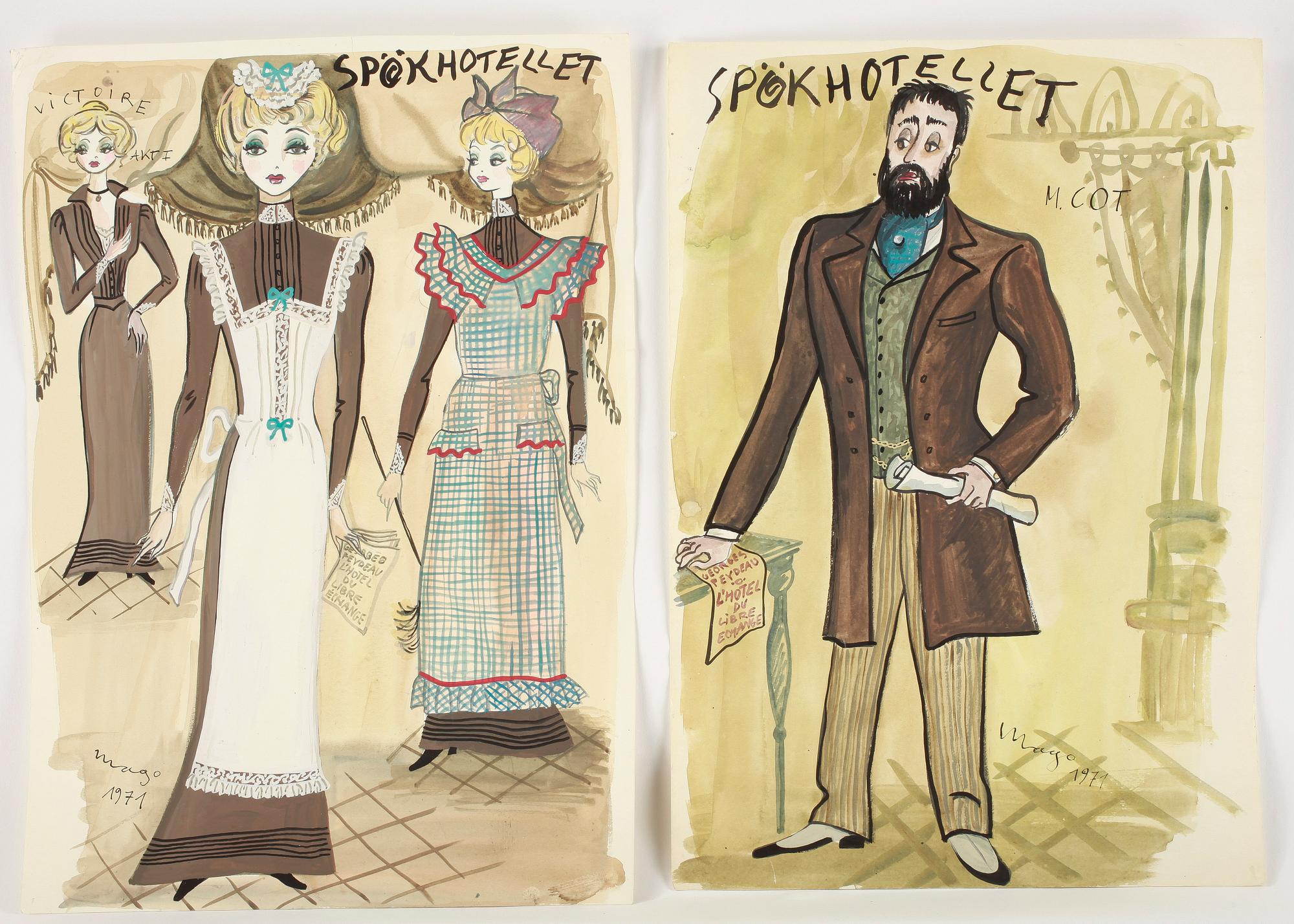 MAX GOLDSTEIN (MAGO), akvarellteckningar, kostymskisser och blyertsteckningar, ca 80 st, flertalet signerade o daterade.