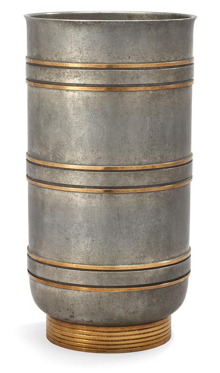 An Edvin Ollers pewter and brass vase, Schreuder & Olssons Tenngjuteri, Stockholm 1940.