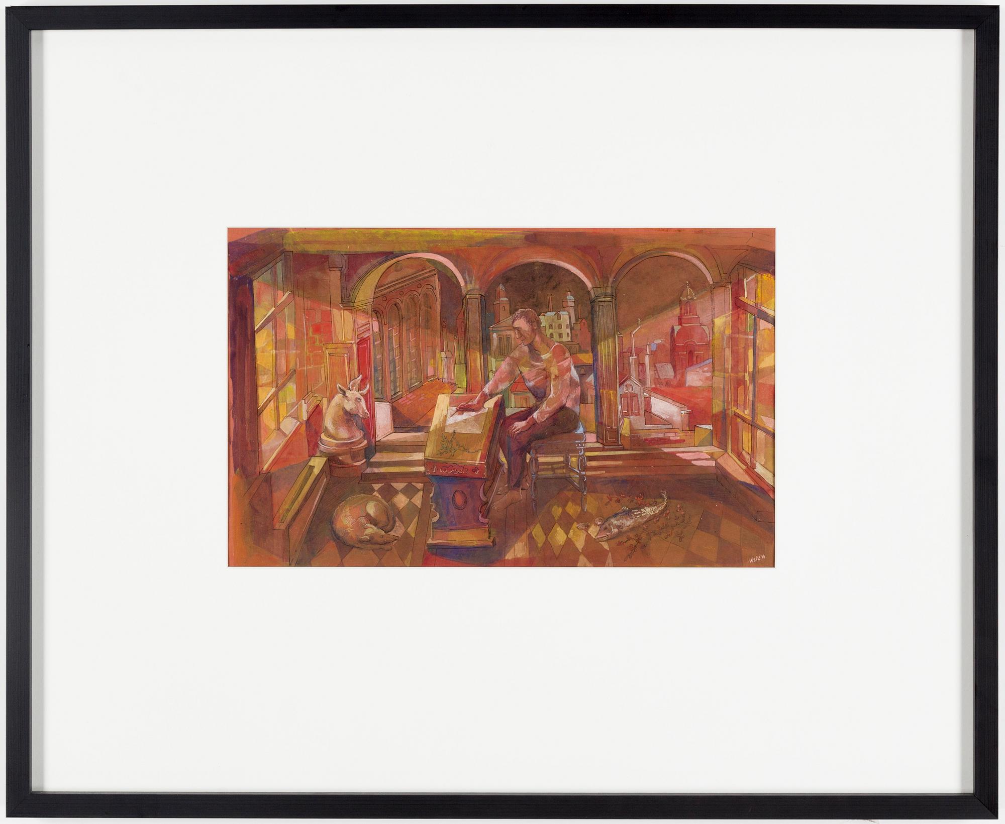 PETER WEISS, mixed media on paper, signed and dated 46.