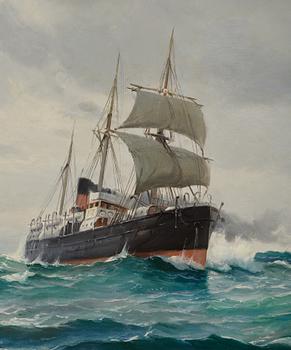 Vilhelm Victor Bille, Steamship sailing on a reach.