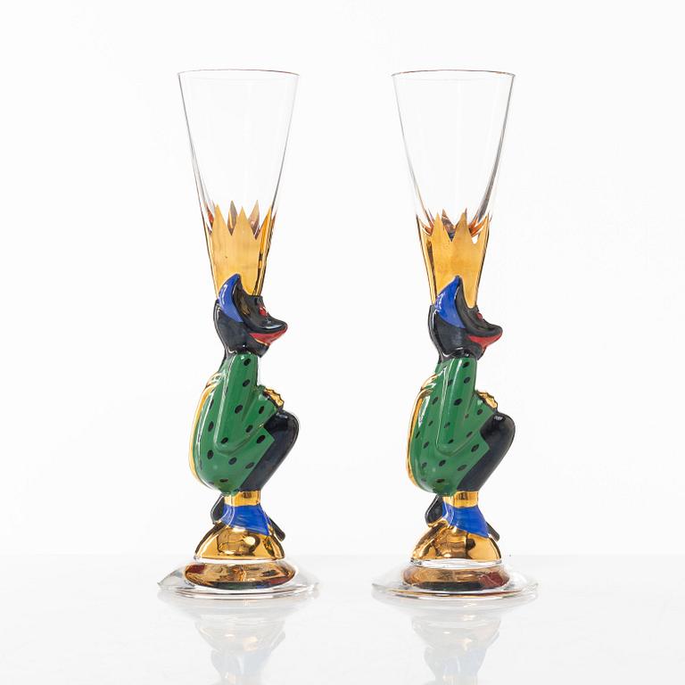Gunnar Cyrén, snapsglas, 2 st, sk djävulsglas, ur Nobel-servisen, Orrefors.