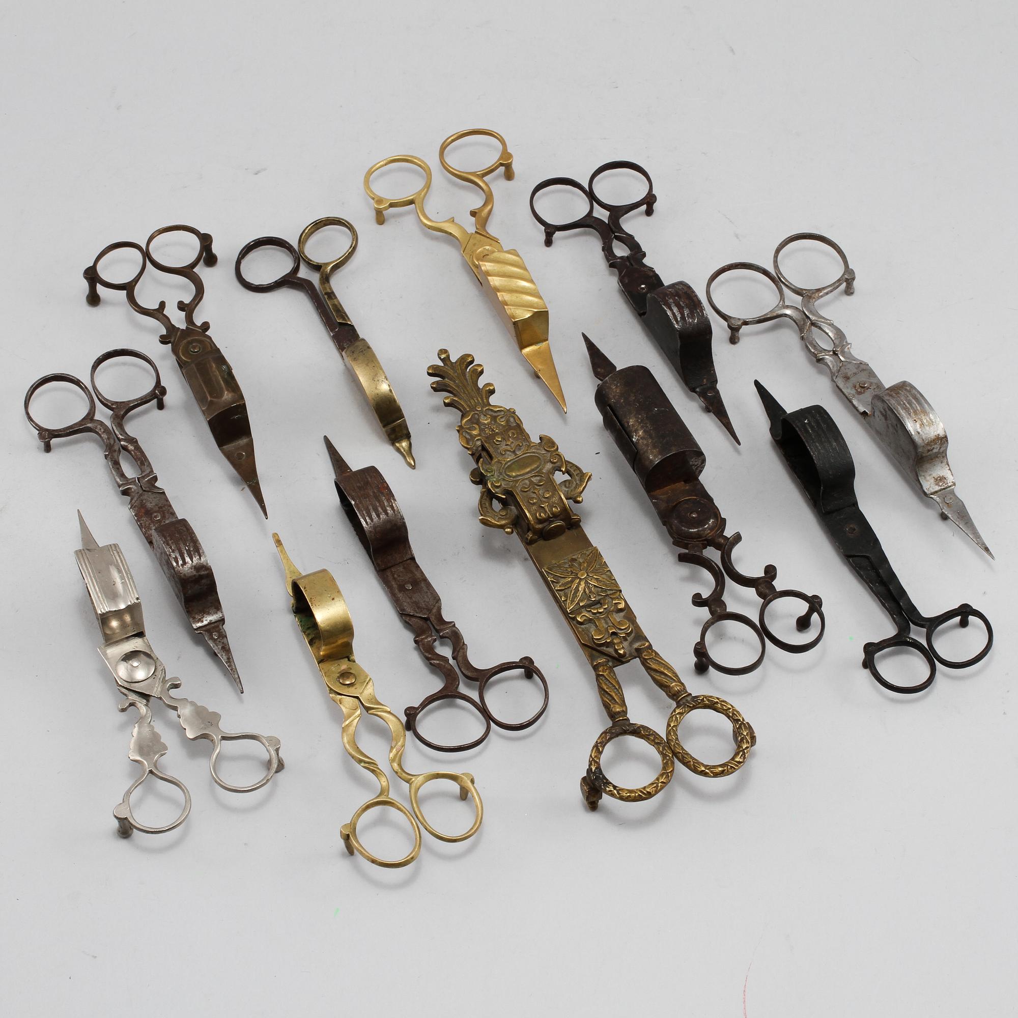 LJUSSAXAR, metall, 12 st, 1700/1800/1900-tal.