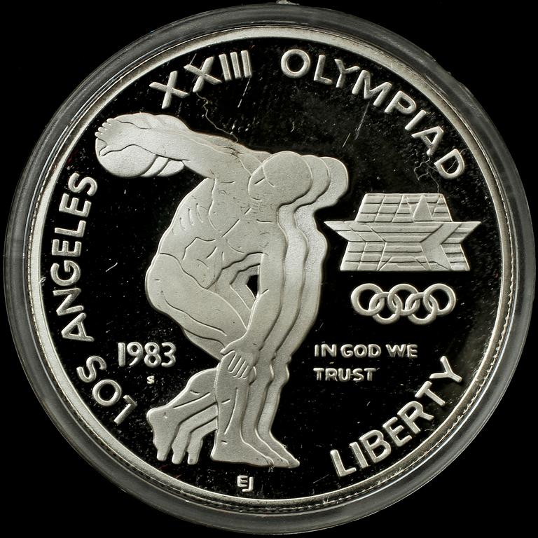 MINNESMYNT, guld och silver, från Olympiska Spelen i Los Angeles, 1984.