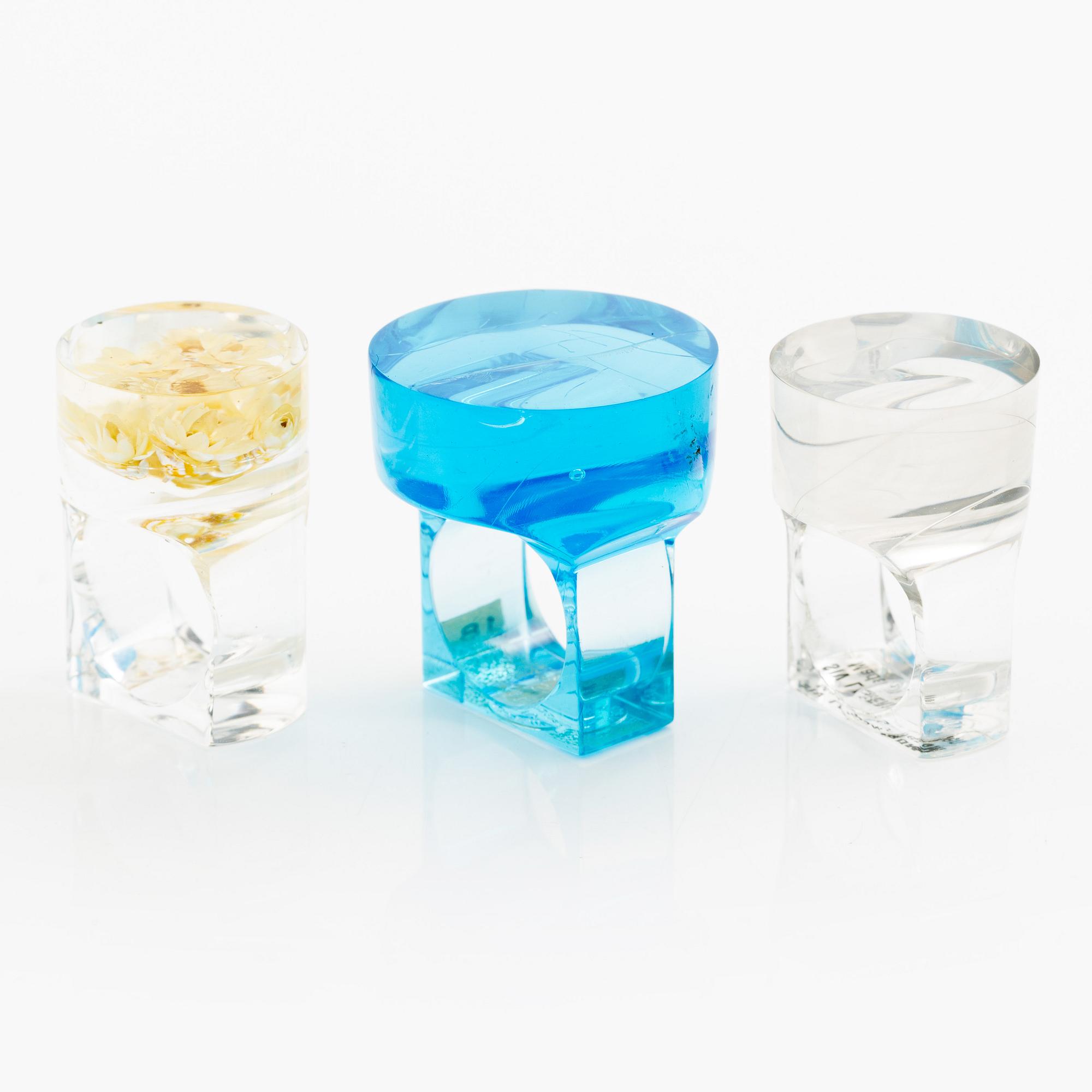 Siv Lagerström, three acrylic rings, 1970s.