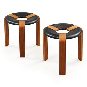 424. Rud Thygesen, & JOHNNY SØRENSEN, a pair of teak and black lacquered stools, Magnus Olesen, Denmark 1970's.