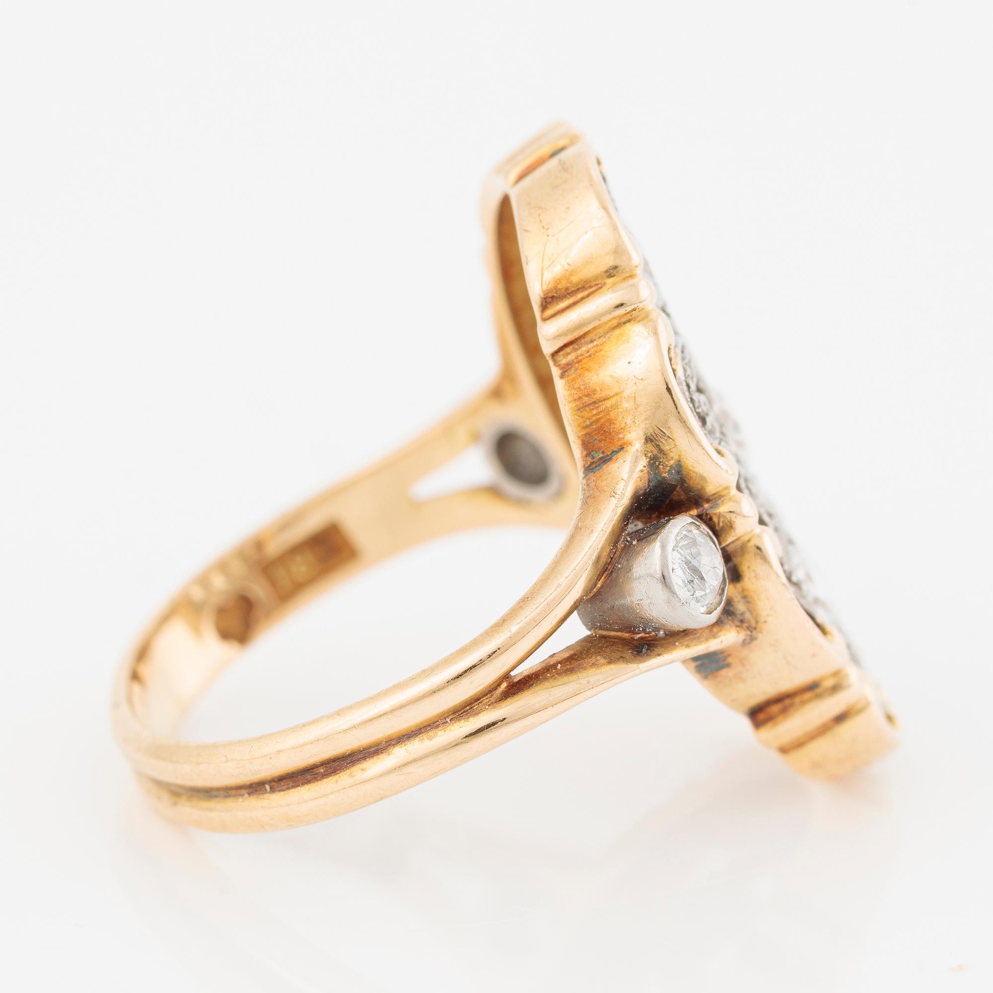 Ring, 18K gold set with round brilliant-cut and old-cut diamonds, STN, Norrköping 1954.