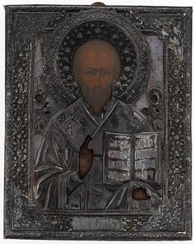 A Russian icon with silver oclad, Moscow 1908-26.