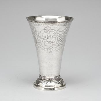 BÄGARE, silver, Johan Ludvig Klint, Norrtälje 1821. Vikt ca 395 gram.