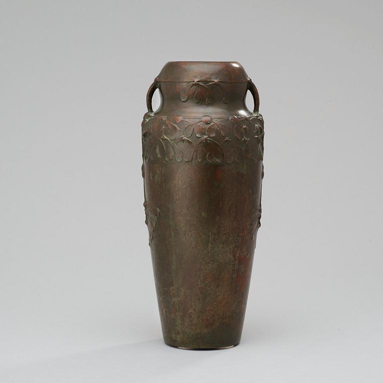 A Hugo Elmqvist Art Nouveau patinated bronze vase by Elsa Kock, Stockholm, early 1900's.