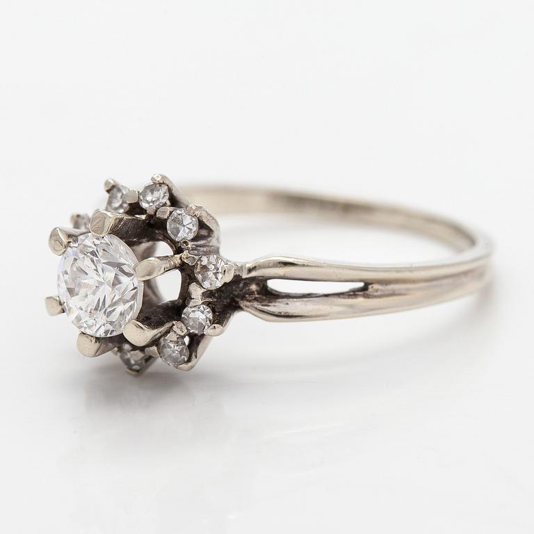 Sormus, briljantti- ja 8/8-hiotut timantit, 18K valkokultaa.