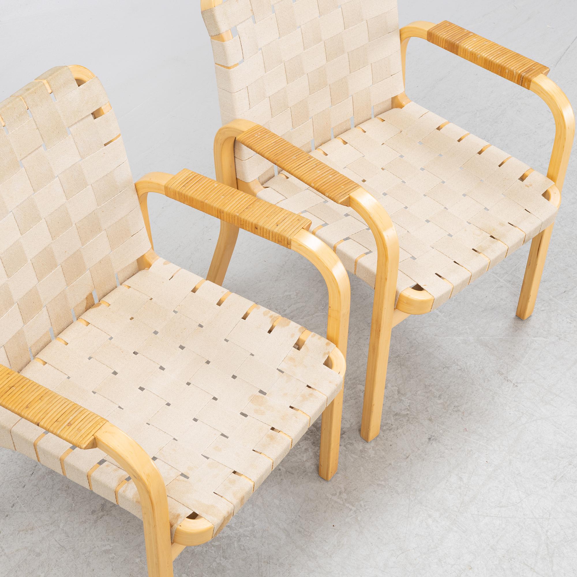 Alvar Aalto, a pair of modell 45 armchairs, Artek, Finland.