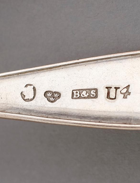 SILVERBESTICK, 11 delar, silver, svenska stämplar, 1800-/1900-tal. Vikt ca 252 gram.