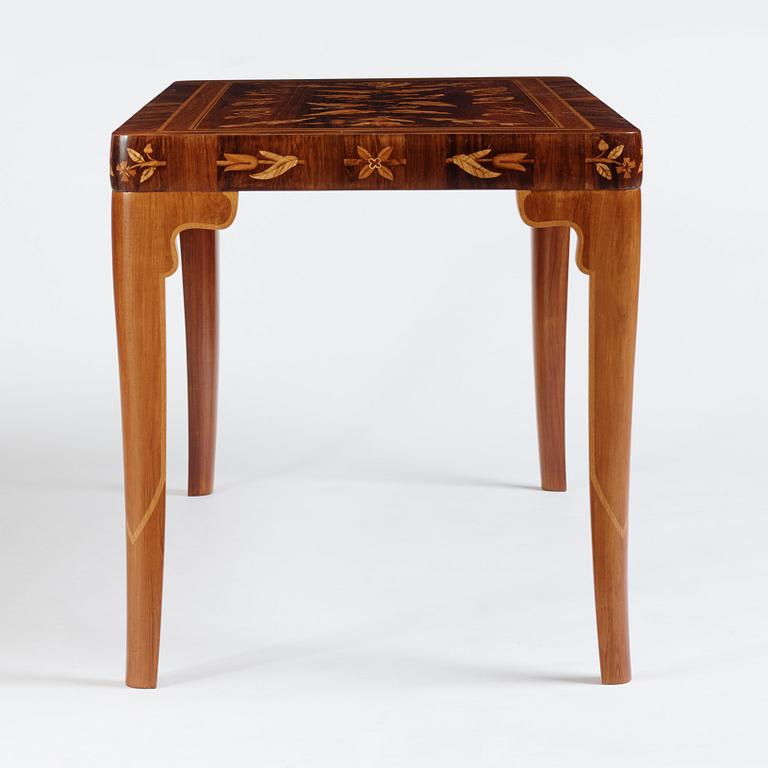 Carl Malmsten, a richly inlayed table, executed by master cabinet maker Albin Johansson, Stockholm 1938.
