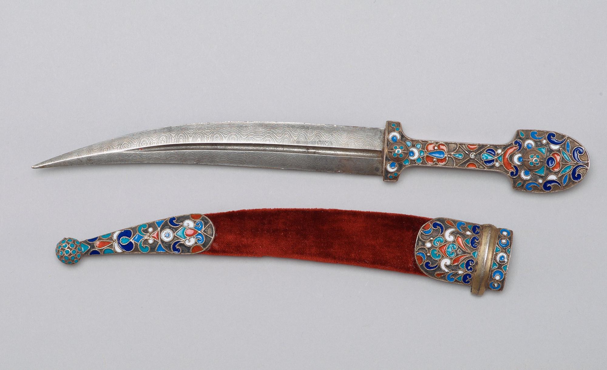 A Russian 19th century silver and enamel dagger, makers mark of Gustav Klingert, Moscow.