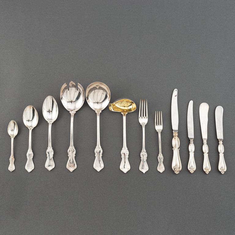 Bestickservis, 91 delar, modell Olga, silver, GAB, Stockholm/Eskilstuna, 1954-93.