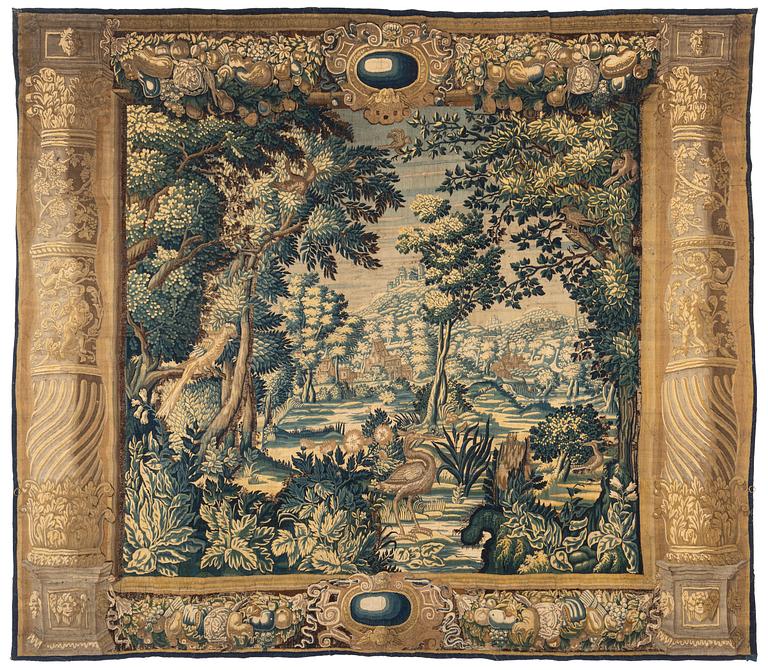 Vävd tapet. "Verdure" gobelängteknik. 327 x 370 cm. Flandern 1600-talets andra hälft.