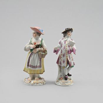 FIGURINER, 2 st, porslin, Meissen, 1900-tal.