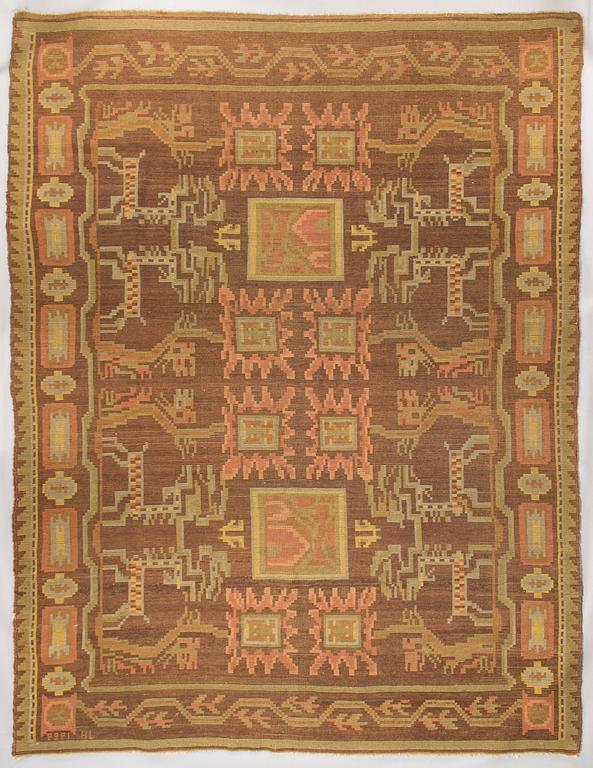 Ryijymatto, signeerattu JH ja päivätty 1927. Noin 320 x 245 cm.