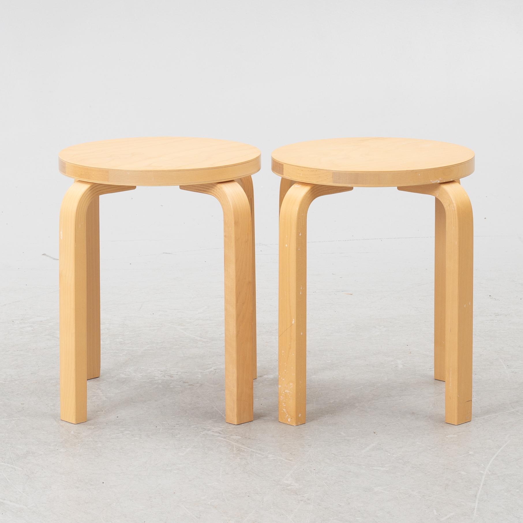 Alvar Aalto, two model 60 stools, ARtek, Finland, 2012.