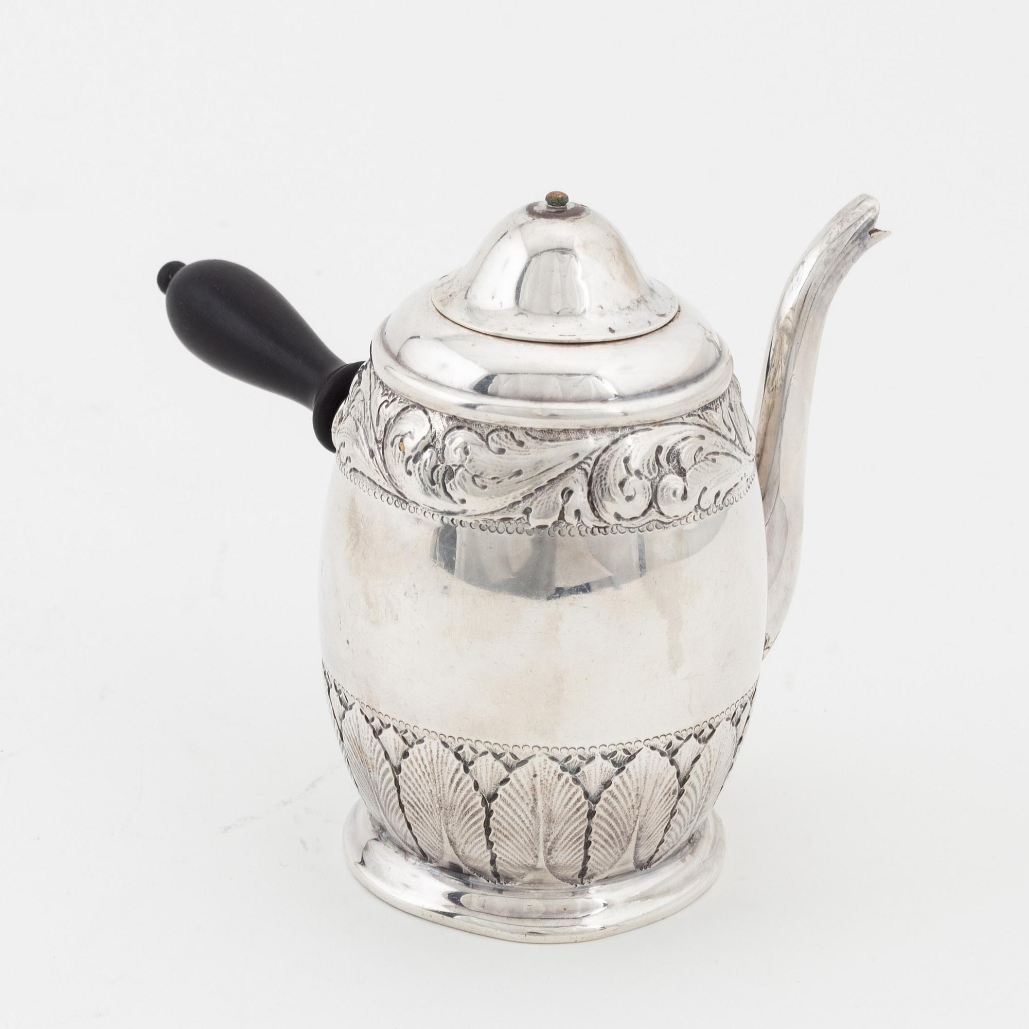 A Danish silver chocolate pot, makers mark of Aage Steffensen, Assay Master mark of CF Heise, Copenhagen 1929.