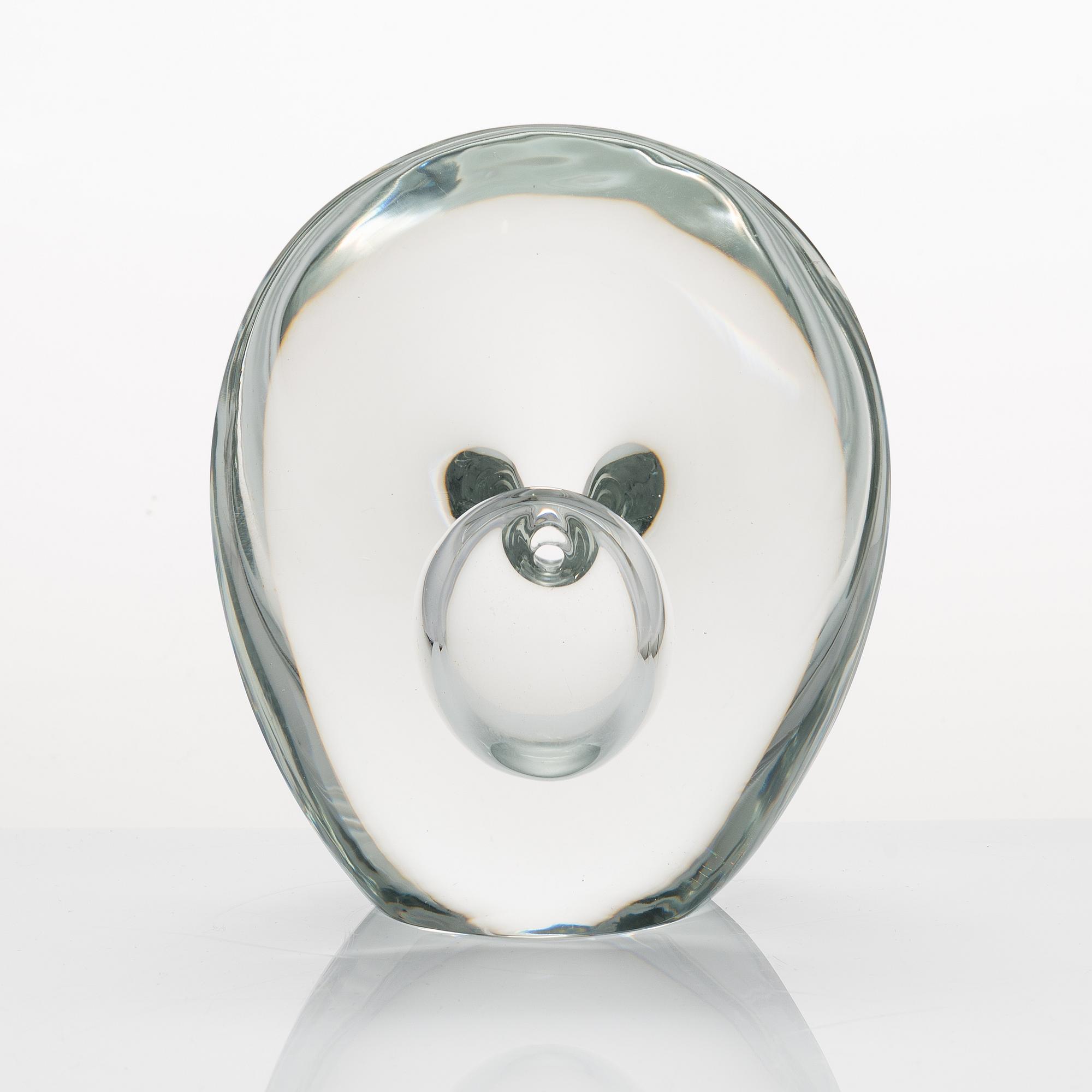 Timo Sarpaneva, glasskulptur 3567, "Sittande fågel", signerad Timo Sarpaneva Iittala.
