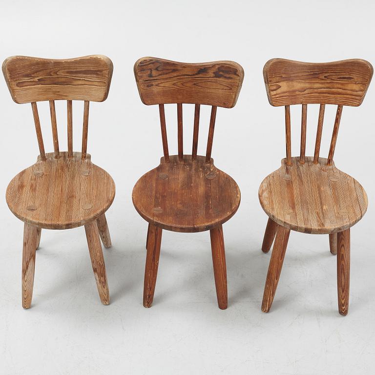 Torsten Claesson, a set of three pine chairs, Steneby Hemslöjd, 1940's.