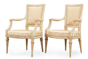 438. A pair of Gustavian late 18th century armchairs.